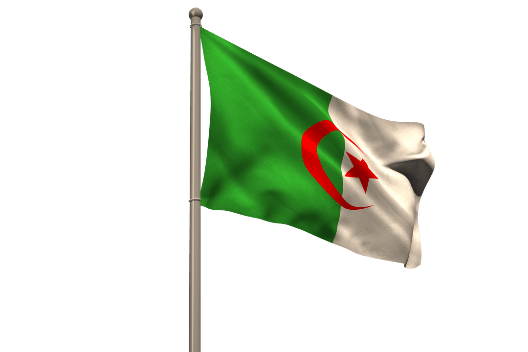 Algerian National Flag Waving on Transparent Background