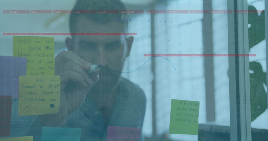 Businessman Analyzing Data on Transparent Board