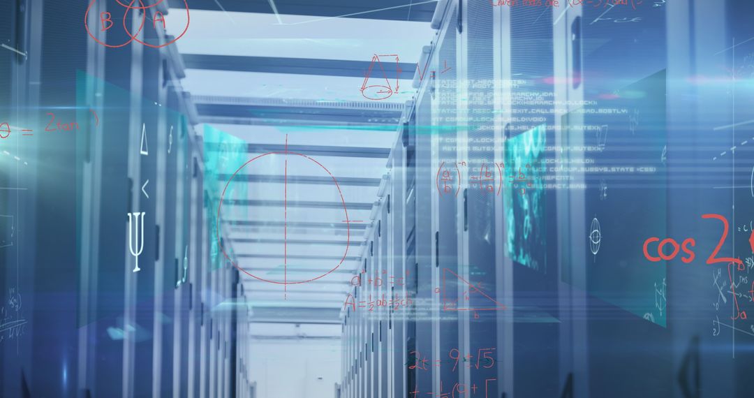 Math Calculations Overlaying Server Room for Data Research