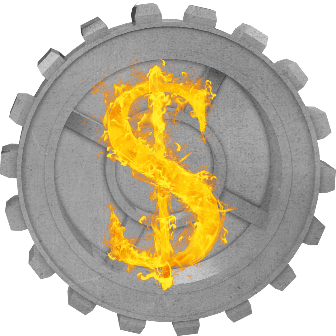 Transparent Dollar Symbol with Fiery Gear Effect for Branding