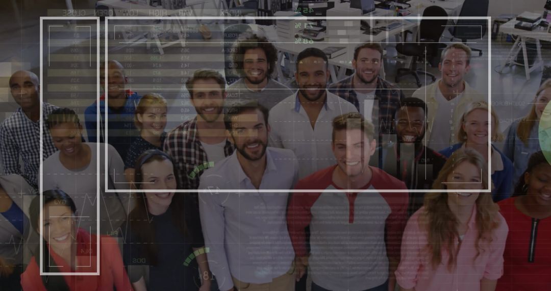 Diverse Team and Digital Data in Modern Office