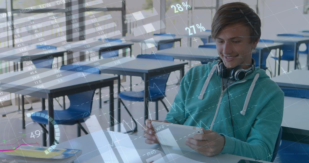 Smiling Student Engaged with Technology in Classroom