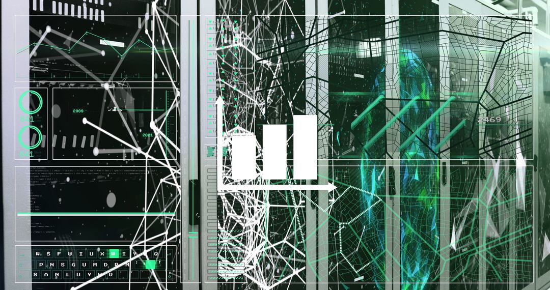 Futuristic Data Visualization Mesh in High-Tech Datacenter