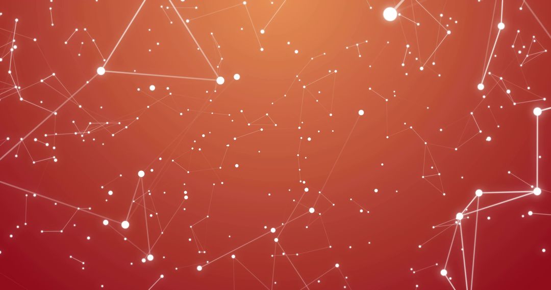 Forming Glowing Network of White Nodes and Thin Lines on Red Orange Gradient Backdrop