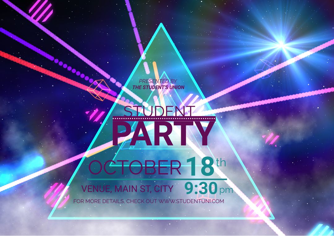 Vibrant Student Party Event Poster with Neon Light Effects - Download Free Stock Templates Pikwizard.com