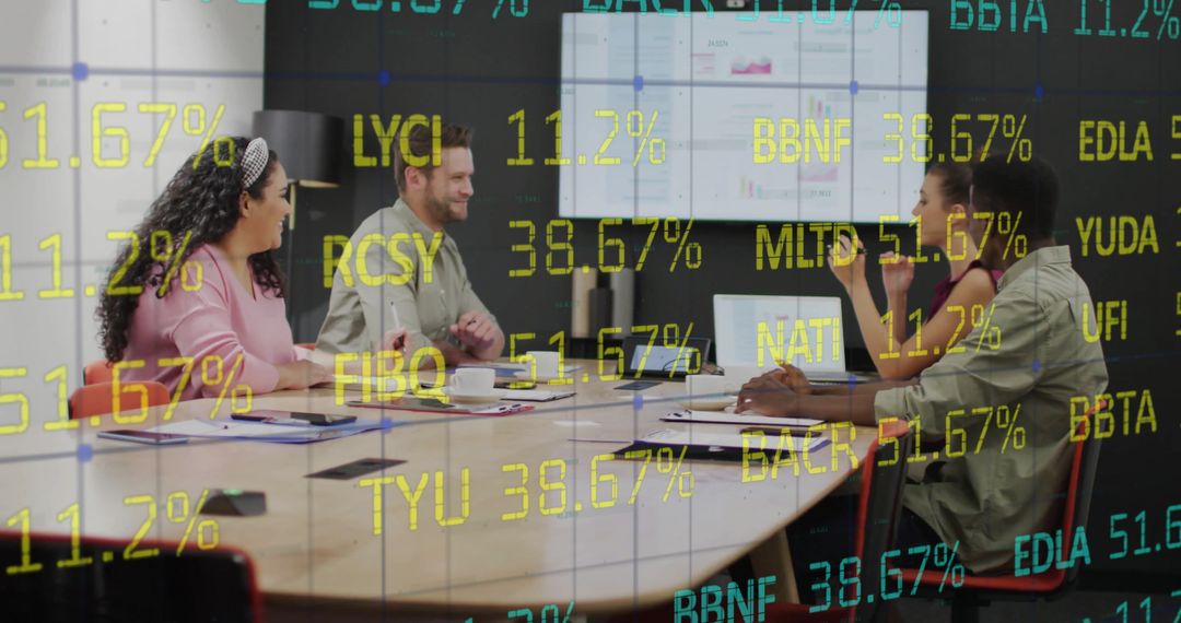 Collaborative Business Meeting with Stock Market Overlay