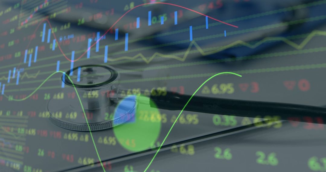 Healthcare Finance Concept with Stethoscope and Market Indicators