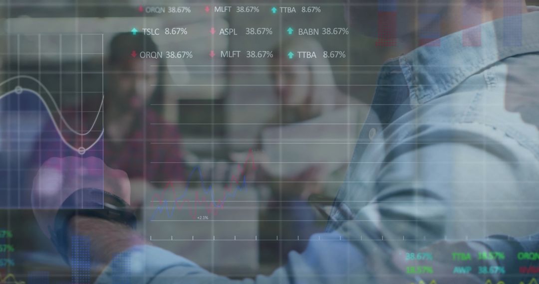 Businessman Analyzing Financial Data on Smartwatch in Modern Office