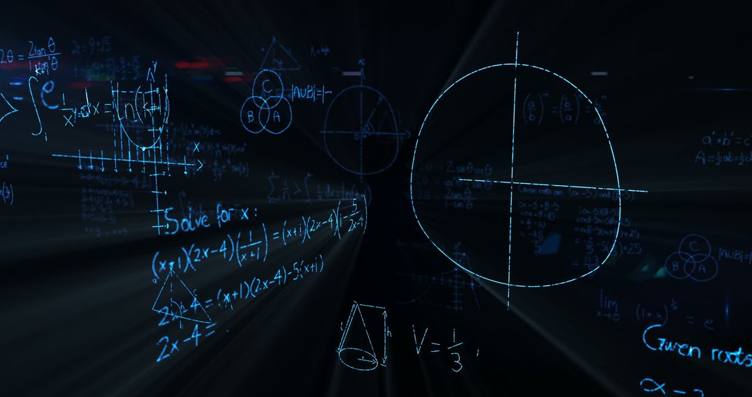 Mathematical Formulas and Geometric Shapes with Glowing Abstract Light