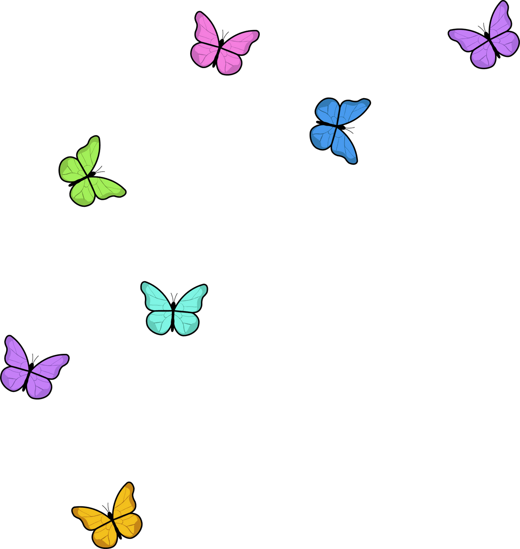 Colorful Butterflies Floating on Transparent Background Illustration