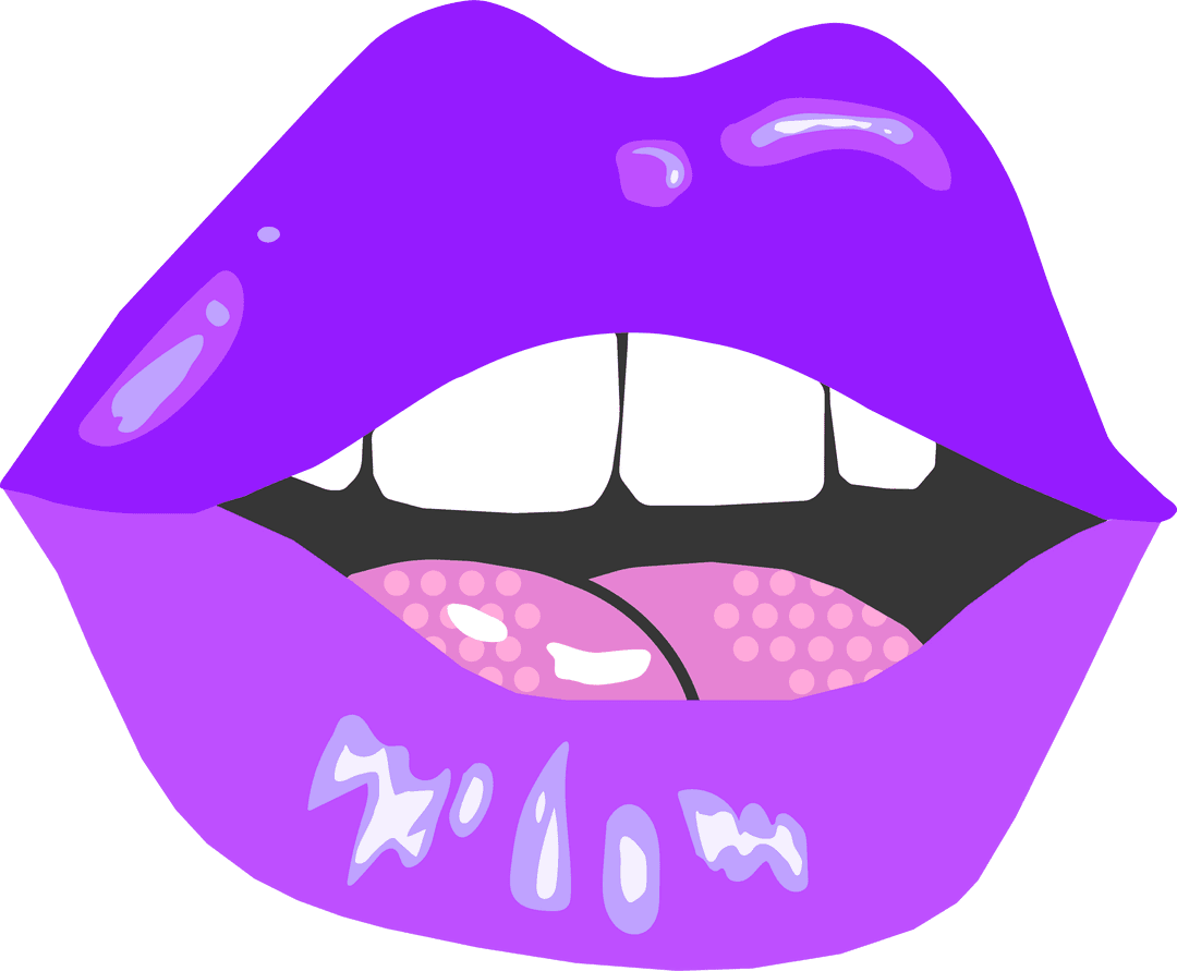 Glossy Violet Lips with Teeth and Tongue on Transparent Background