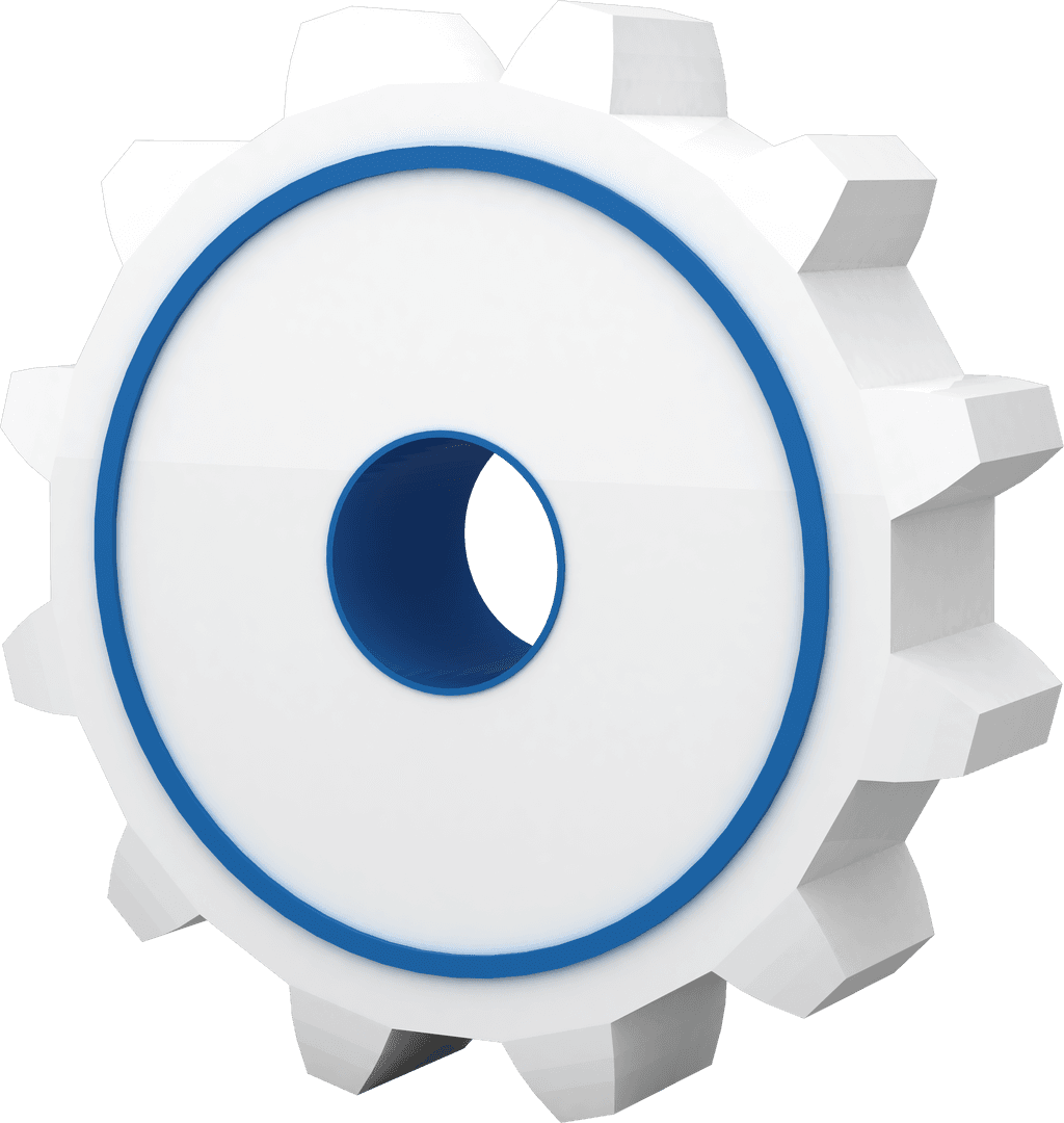 Transparent Gear with blue circular accents for concept design