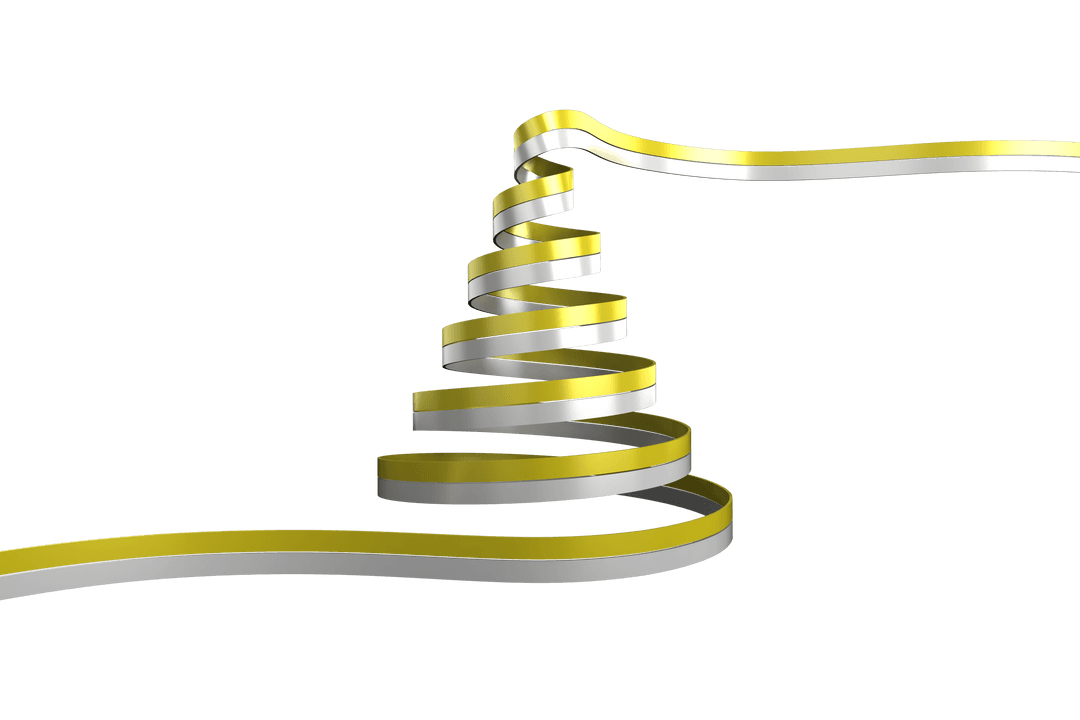 Golden Ribbon Christmas Tree on Transparent Background