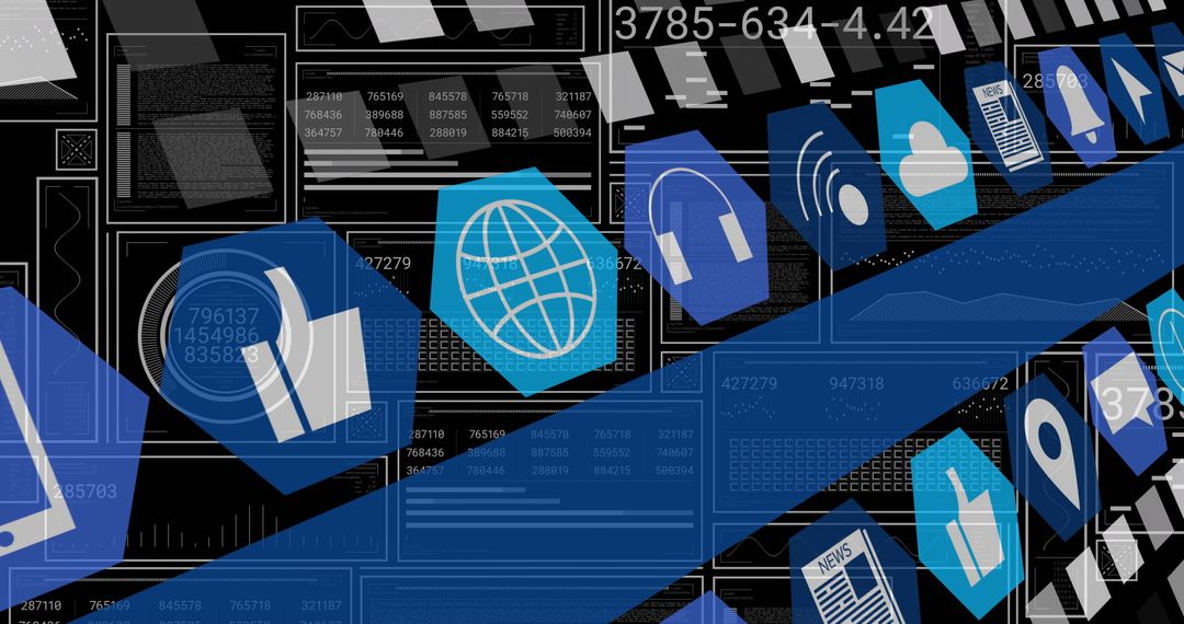 Digital Icons with Data Illustrating Global Connectivity and Processing