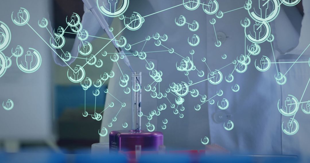 Scientist Analyzing Digital Data with Futuristic Tech Graphics