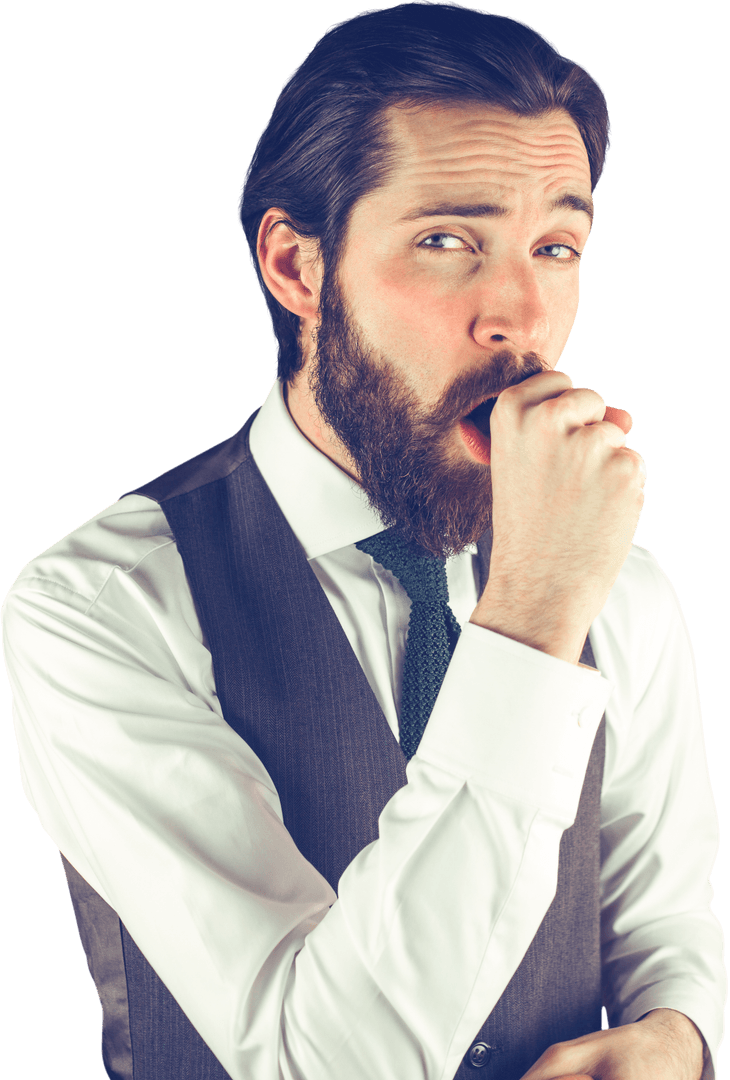 Transparent Portrait of Bearded Businessman Yawning