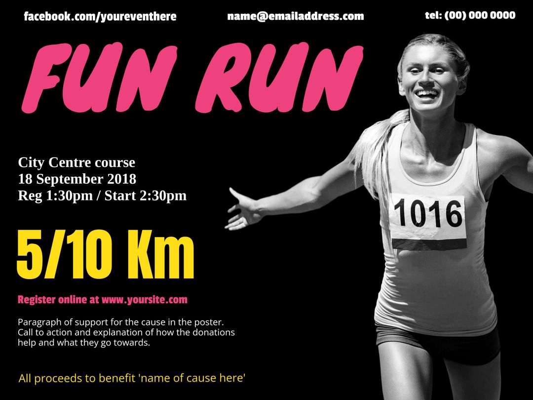 Excited Female Runner in Charity Fun Run Event Poster - Download Free Stock Templates Pikwizard.com