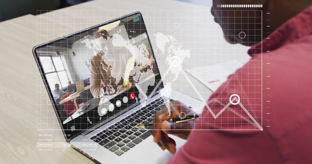 Global Finance Meeting with Data Analysis on Laptop