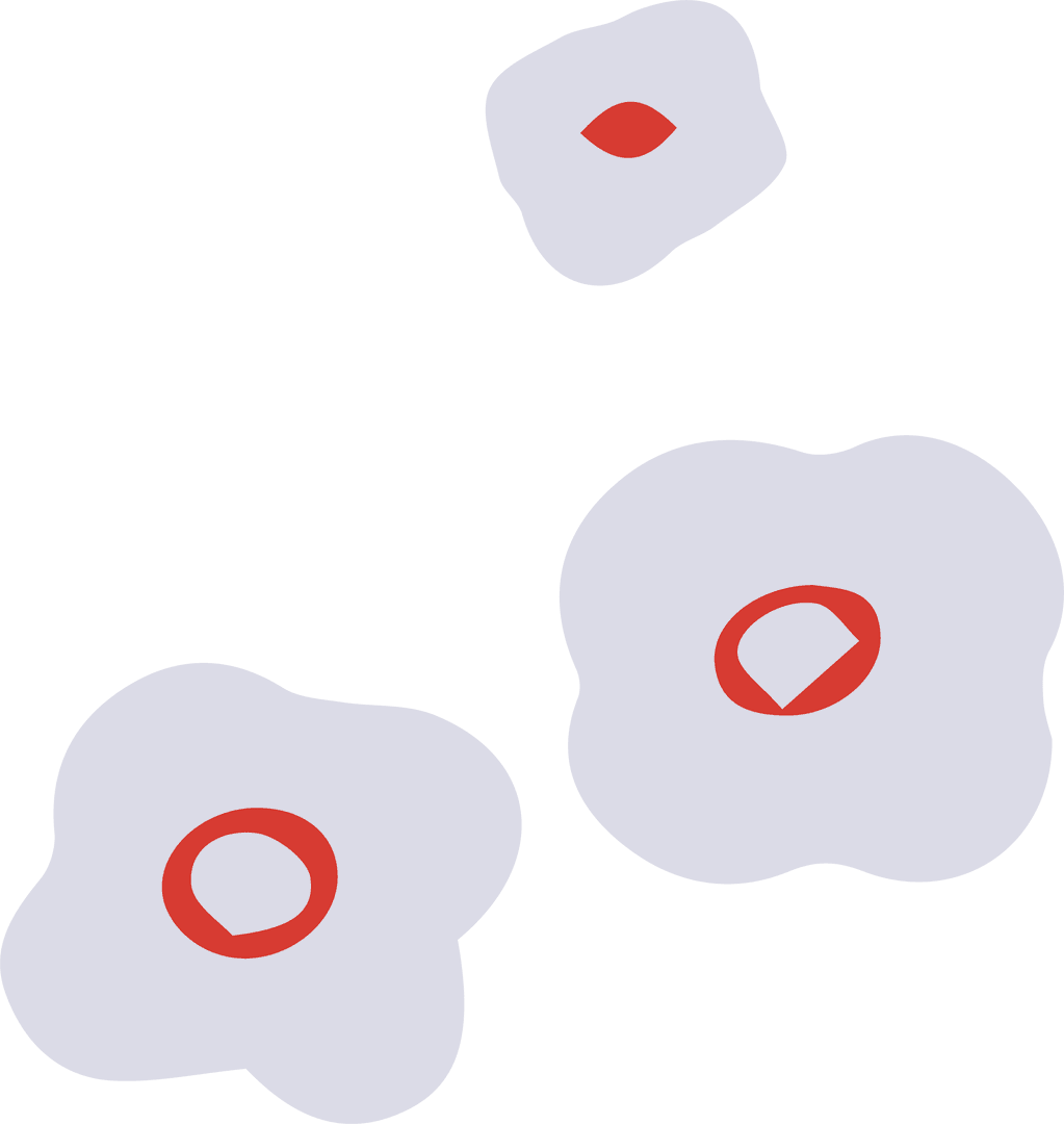 Abstract Organic Shapes with Lavender and Red on Transparent Background