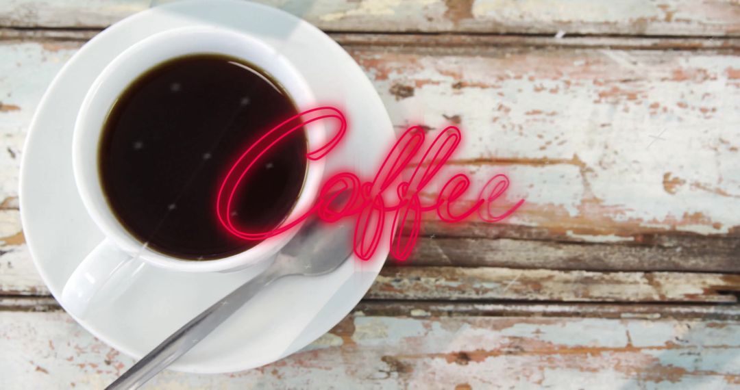 Coffee Drink in White Cup on Rustic Wooden Table