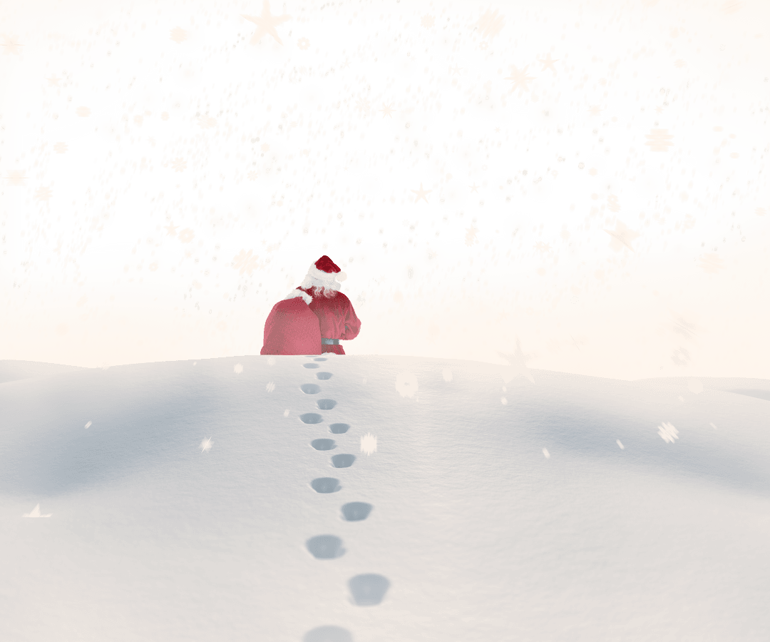 Transparent Santa Claus Silhouette Walking in Snowy Landscape