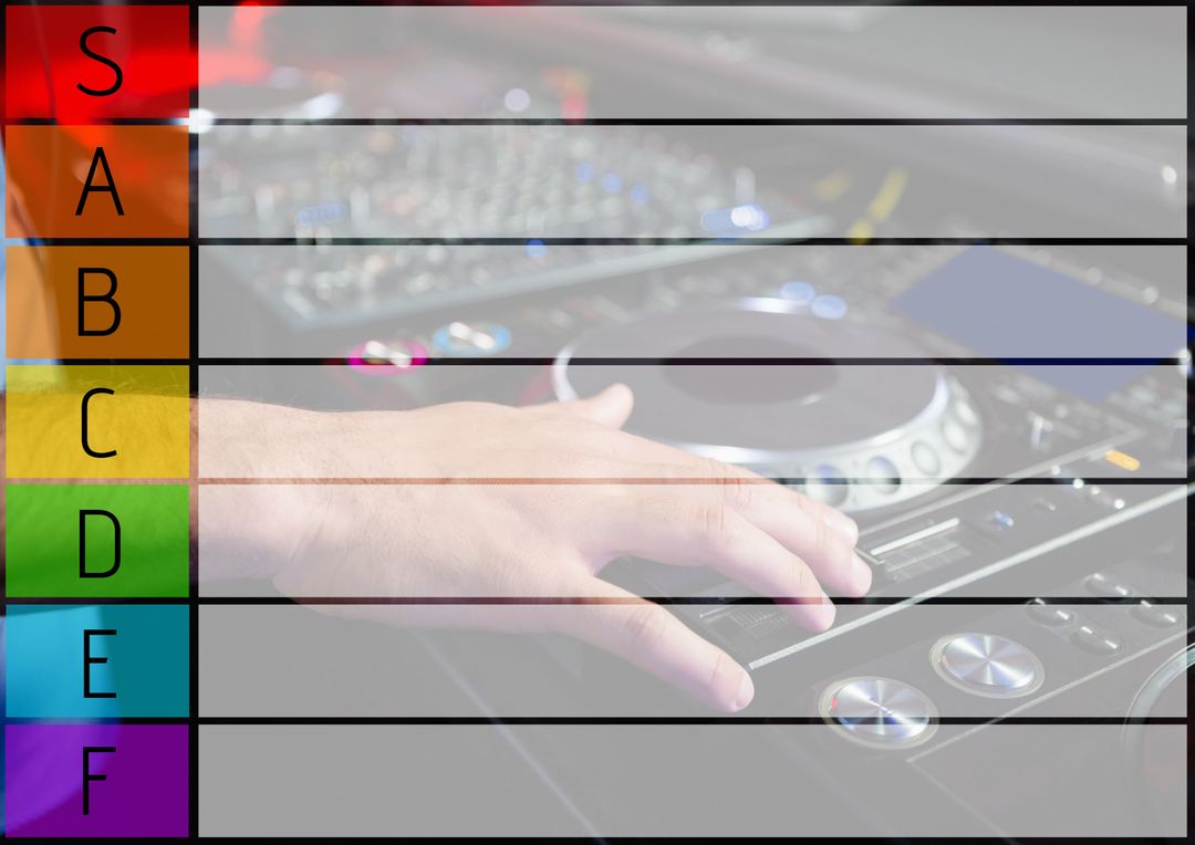 DJ Mixing Session with Hand on DJ Setup Colorful Tier List Template - Download Free Stock Templates Pikwizard.com