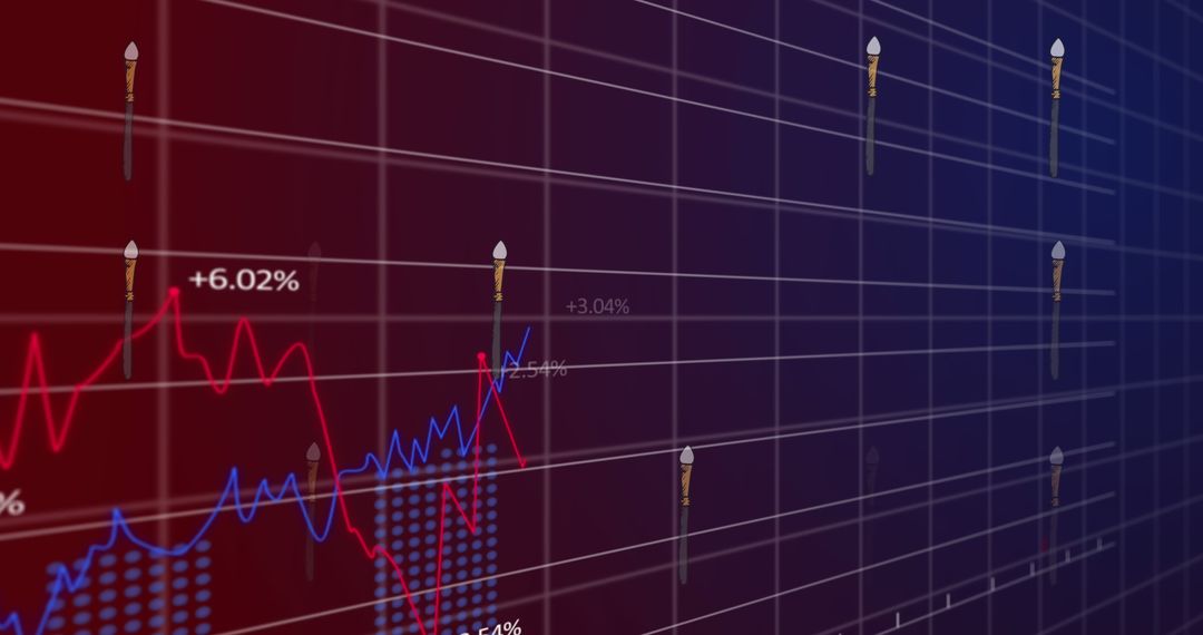 Trending Financial Graphs with Red and Blue Analytics Lines