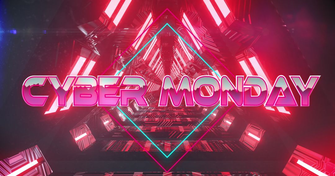 Cyber Monday Neon Futuristic Design in Digital Tunnel