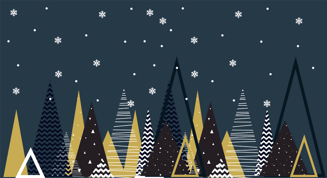 Transparent Snowflakes and Geometric Christmas Trees Winter Background