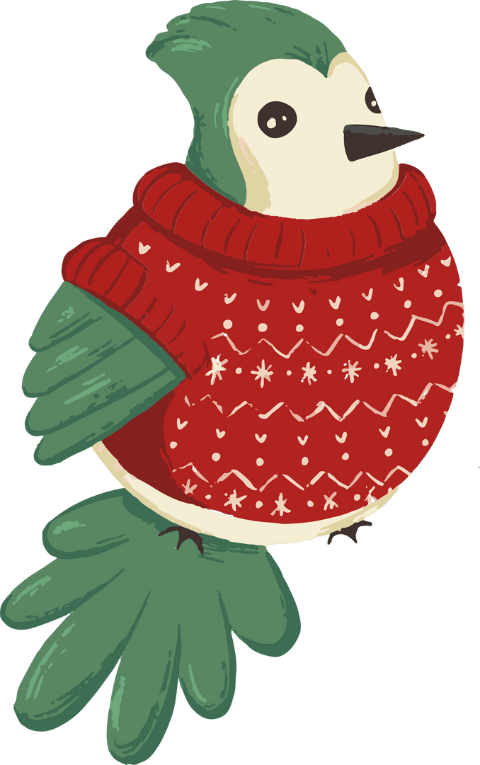 Whimsical Bird Wearing Red Sweater Seasonal Transparent Design