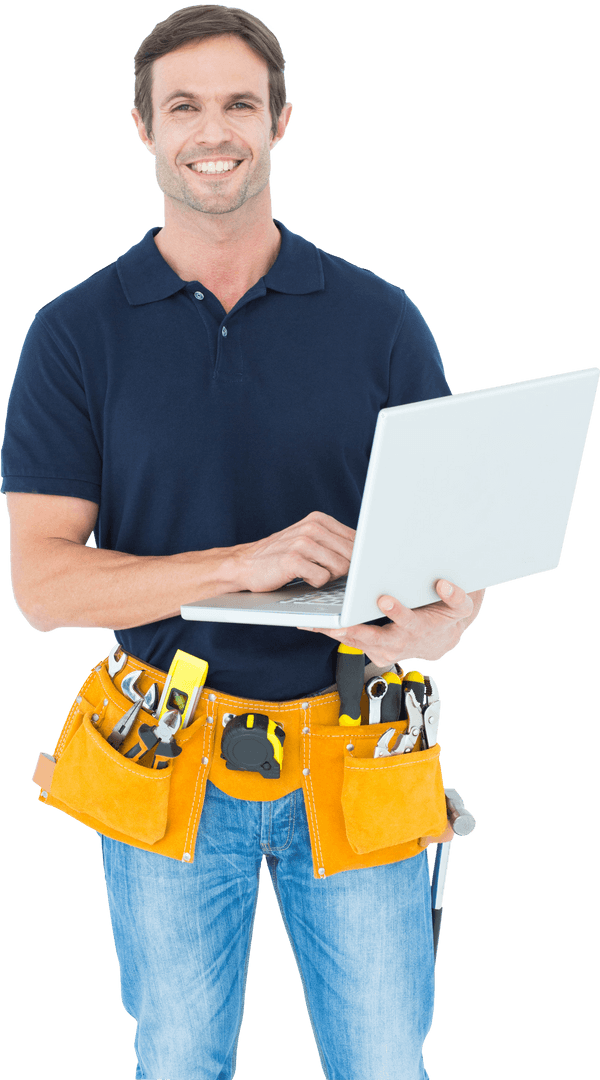 Transparent Architect Using Laptop Planning Construction Project