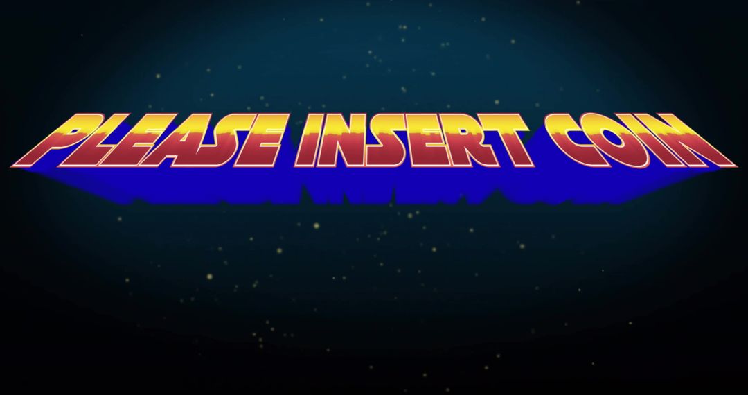 Retro Arcade Please Insert Coin Neon Gradient Typography