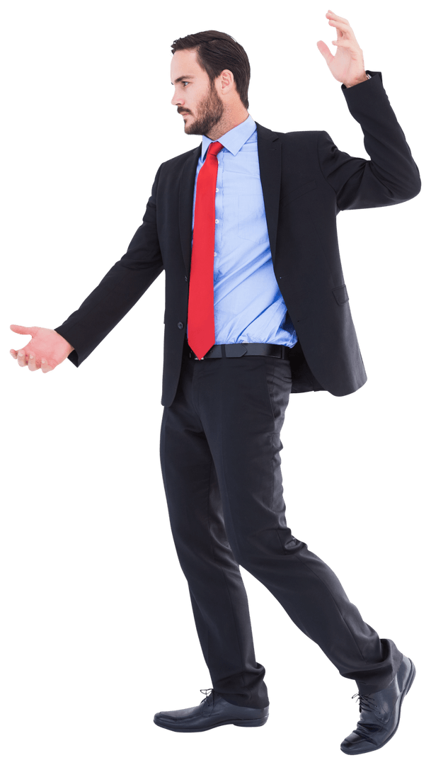 Businessman Wearing Suit Displaying Transparent Object