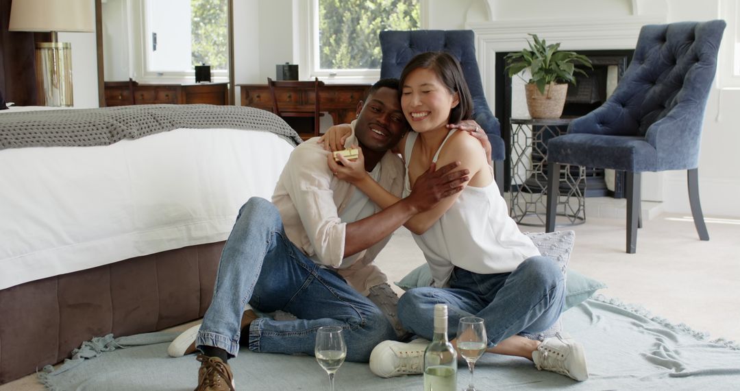 Couple Enjoying Relaxed Moment with Wine at Home