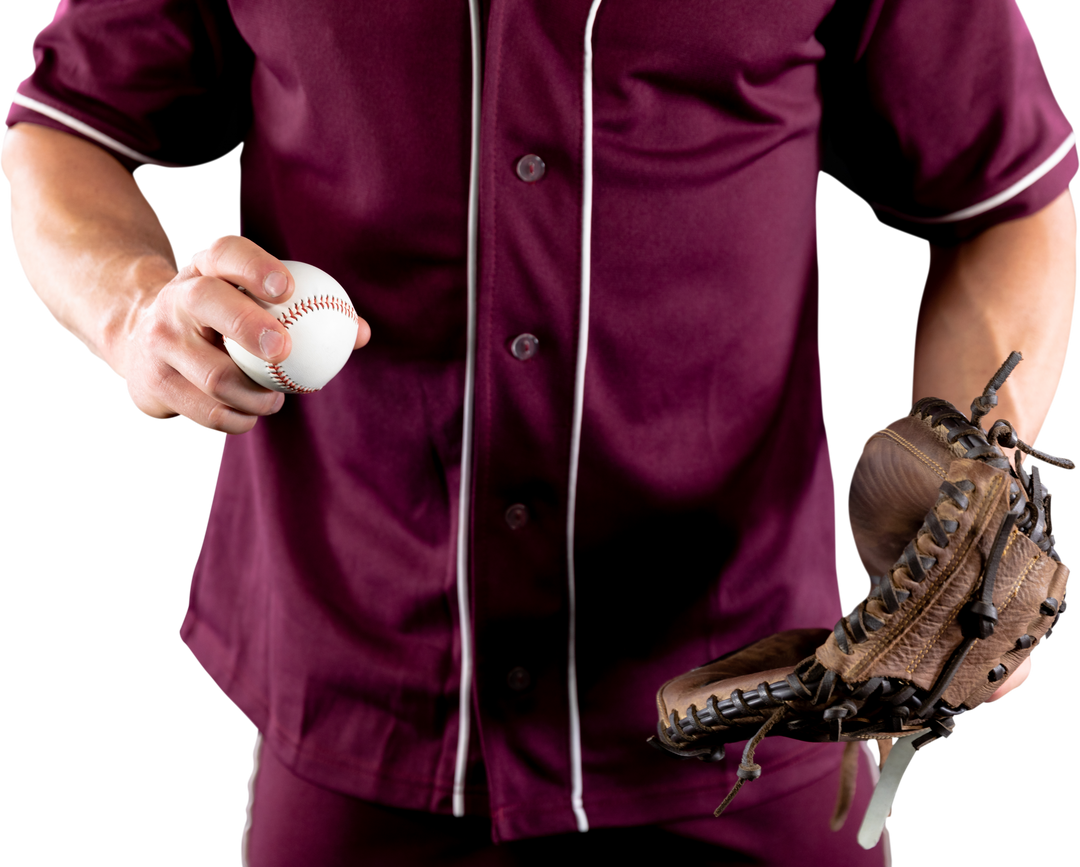 Transparent image of male baseball player holding mitt and baseball in uniform - Download Free Stock Images Pikwizard.com