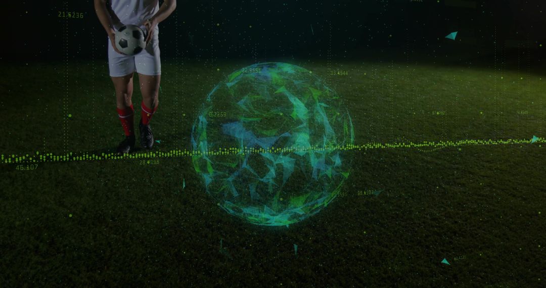 Soccer Player Balancing Innovations with AR Technology at Night