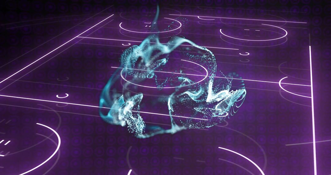 Futuristic Digital Network Overlay on Illuminated Sports Field