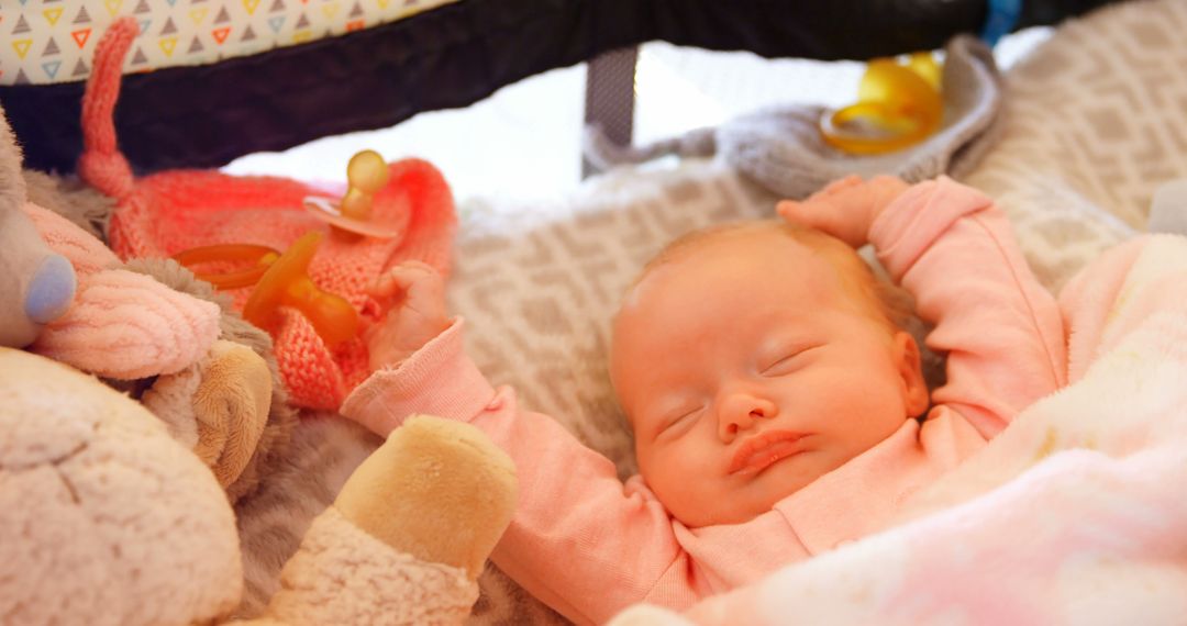 Adorable Sleeping Newborn Baby in Cozy Bed with Stuffed Toys - Free Images, Stock Photos and Pictures on Pikwizard.com