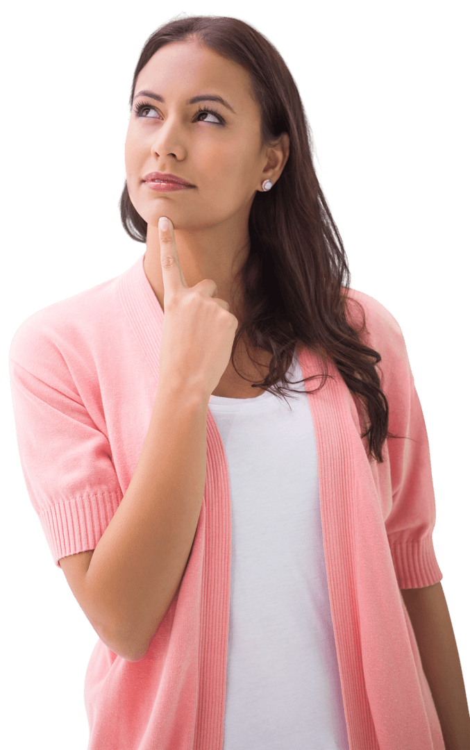 Brunette Woman in Pink Navigating Thoughts Transparent Background
