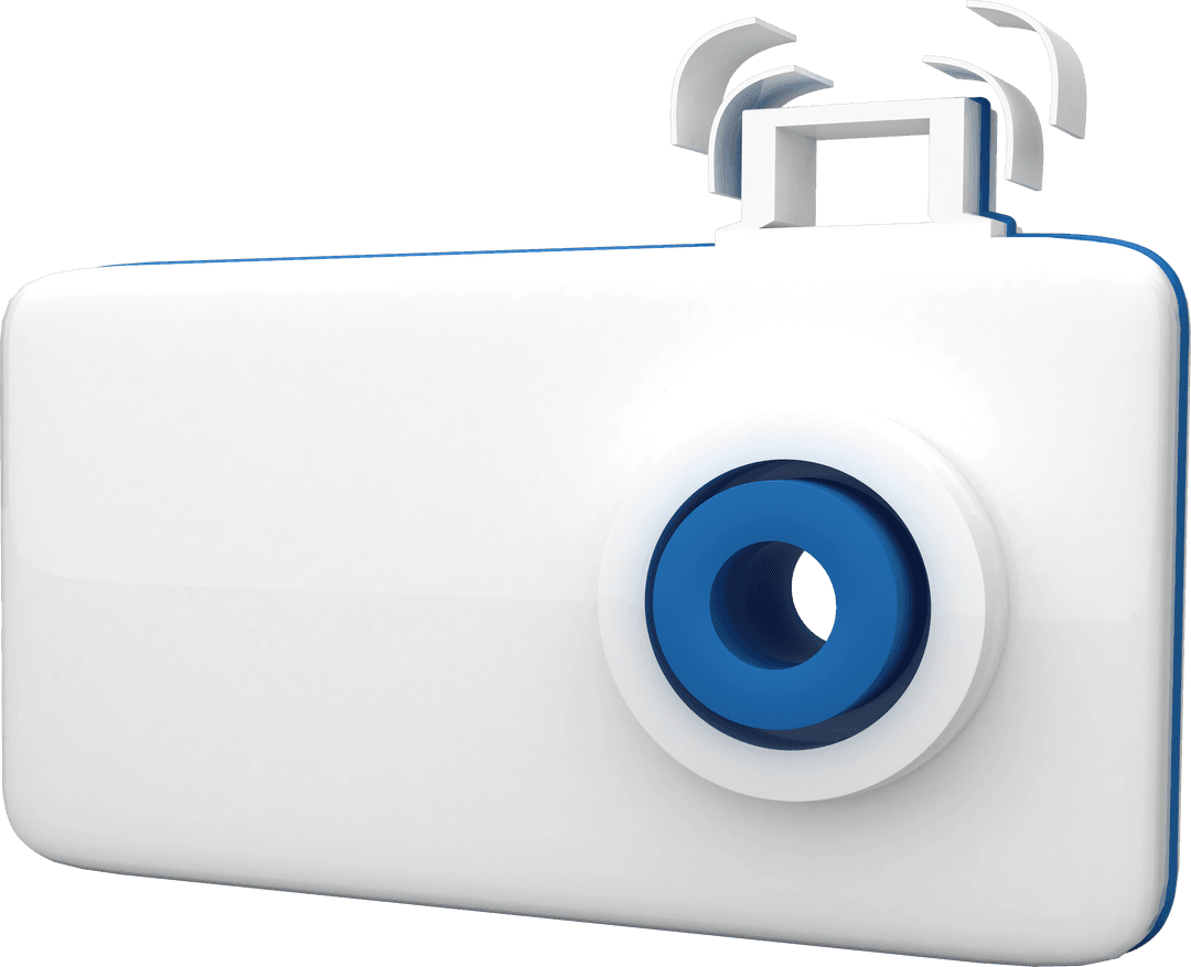 Digital Blue and White Camera Illustration on Transparent Background