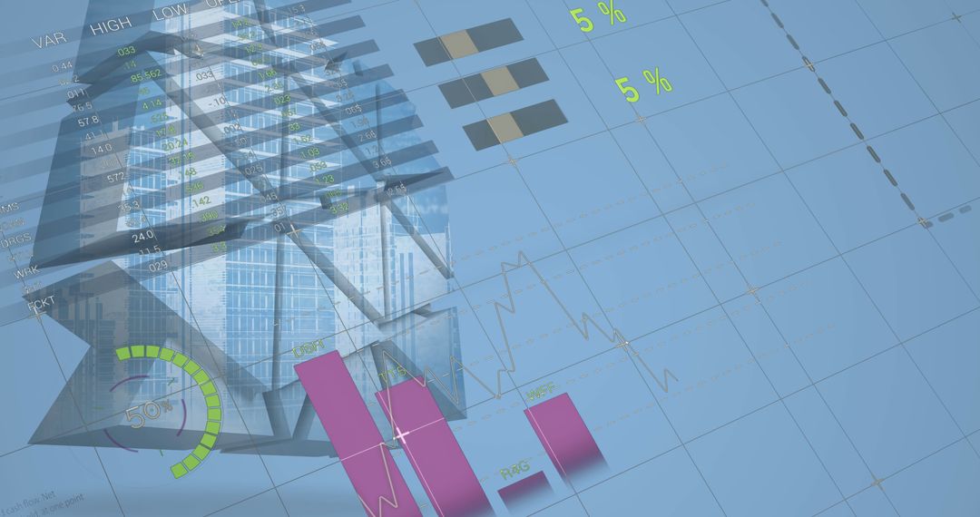 Global Business Analysis with Digital Overlay on Modern Building