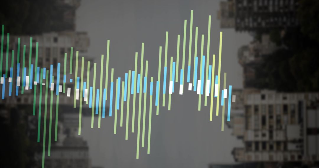 Colorful Soundwave Over Urban Skyline Abstraction