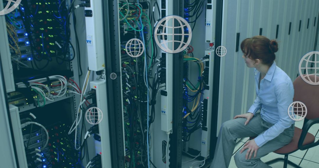 Female Technician Analyzing Data Center Connectivity