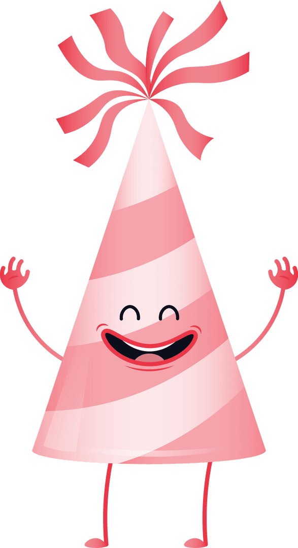 Cheerful Pink Party Hat Cartoon on Transparent Background