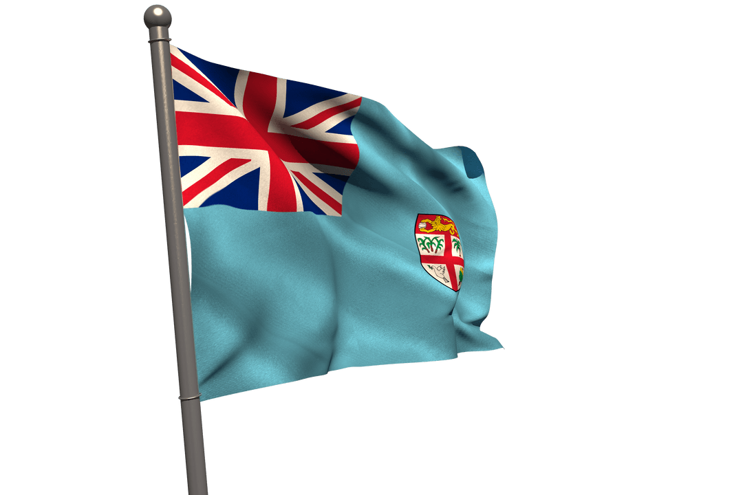 Transparent Fiji Flag Waving on Flagpole