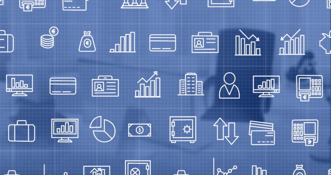 Data Processing and Business Finance Icons on Grid Background - Free Images, Stock Photos and Pictures on Pikwizard.com