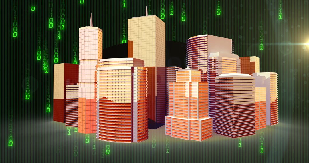 Futuristic Urban Skyline with Digital Data Overlay