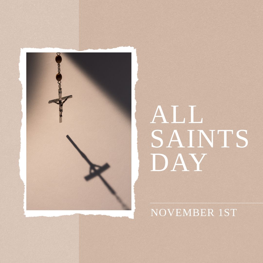 All Saints Day Rosary with Shadow on Beige Background