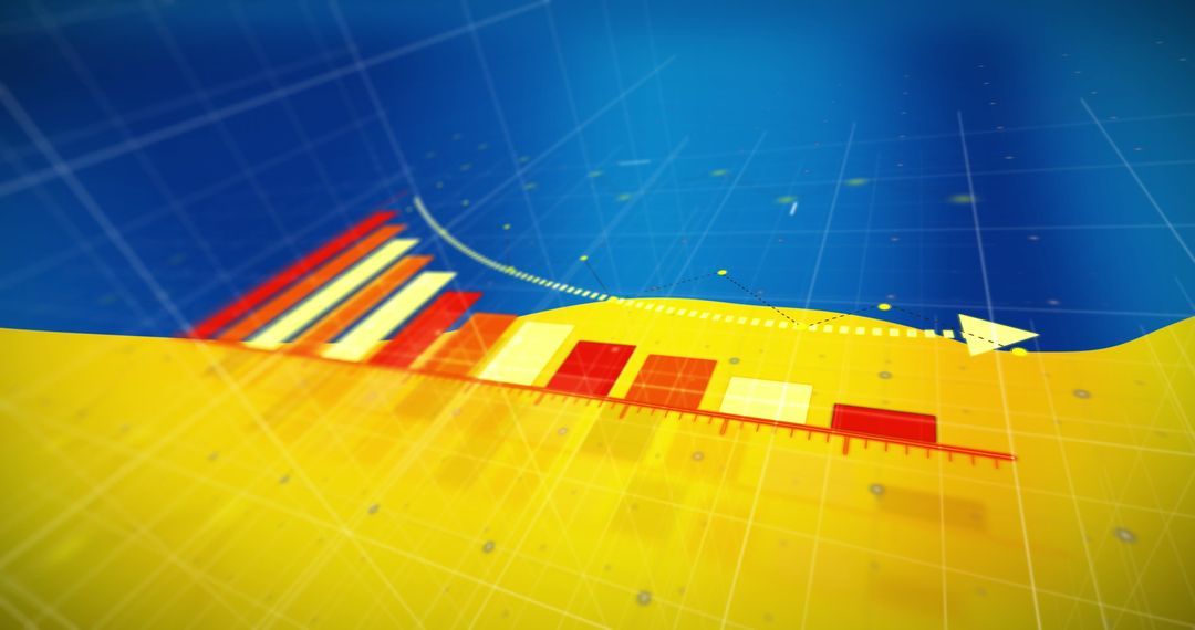 Financial Decline Graphic with Ukrainian Flag Overlay