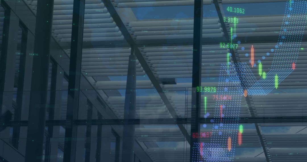 Financial Data Overlay on Modern Office Scene